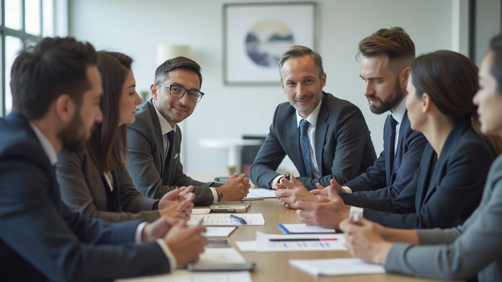 Профессиональная команда обсуждает стратегию развития на встрече в офисе