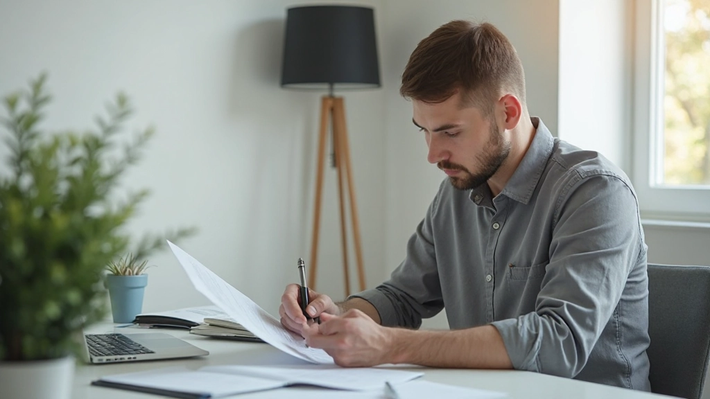 Молодой специалист работает с документами в домашнем офисе