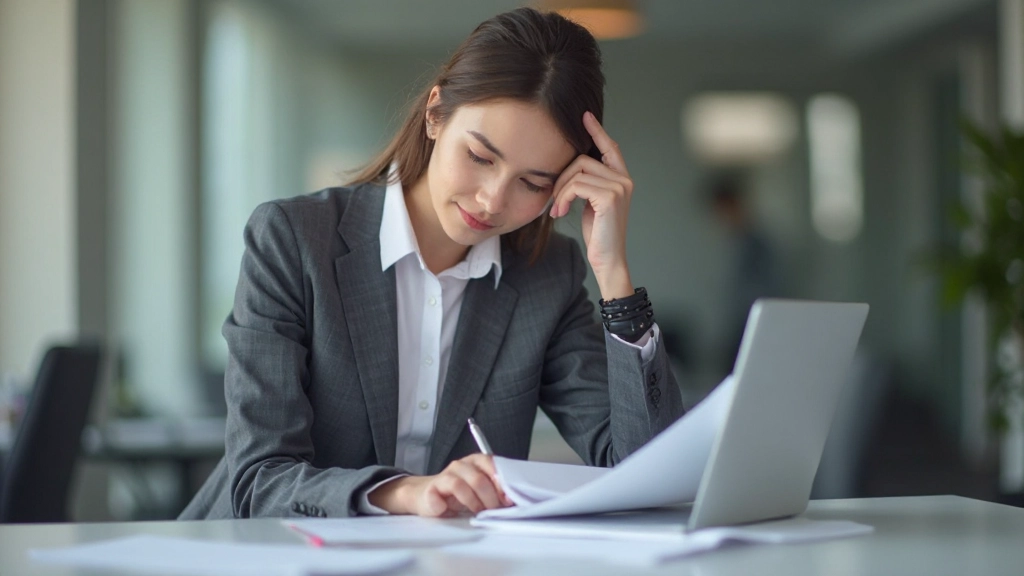 Молодой профессионал проводит самооценку своих навыков за столом с документами
